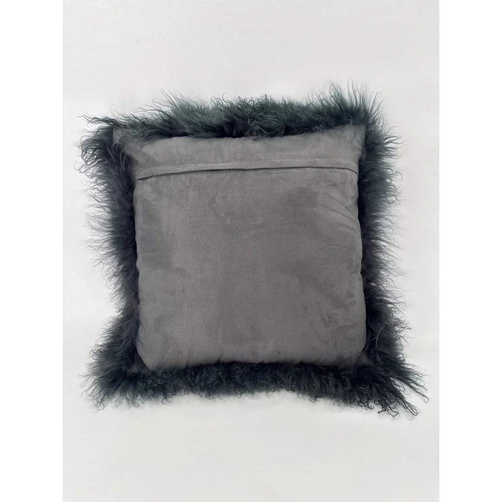 Throw Pillow Grey Mongolian Tibetan Lamb Fur Curly Sheepskin Boho